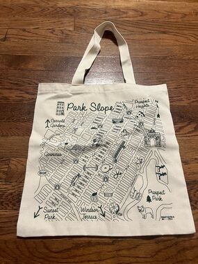 Park Slope Map Canvas Tote Bag in Natural with Black Print